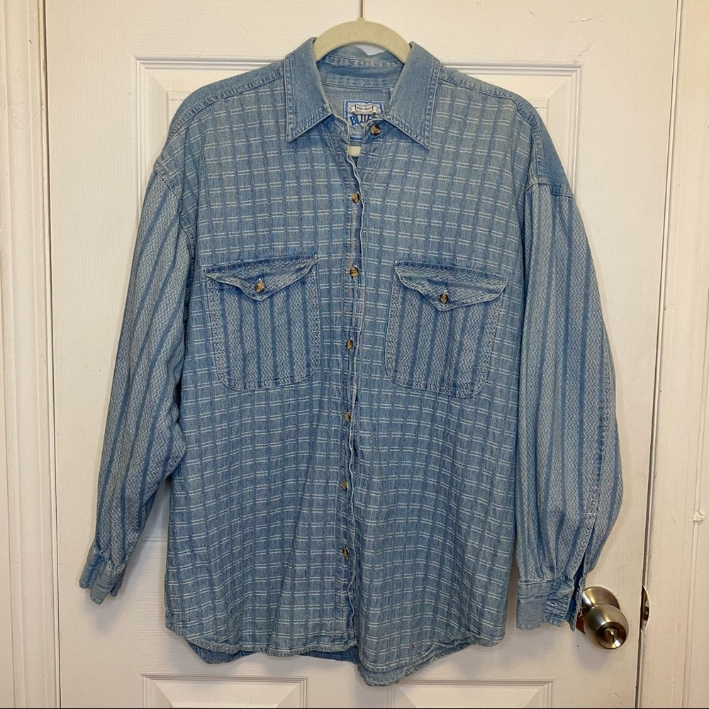 Aztec Boho Chambray Button Down Top - image 1